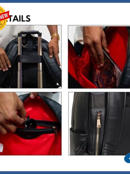 Large Vegan Leather Backpack Water-Resistant Travel Work Daily Use main image 6